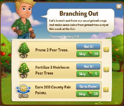 farmville 2 pheasant uprising: branching out rewards, bonus