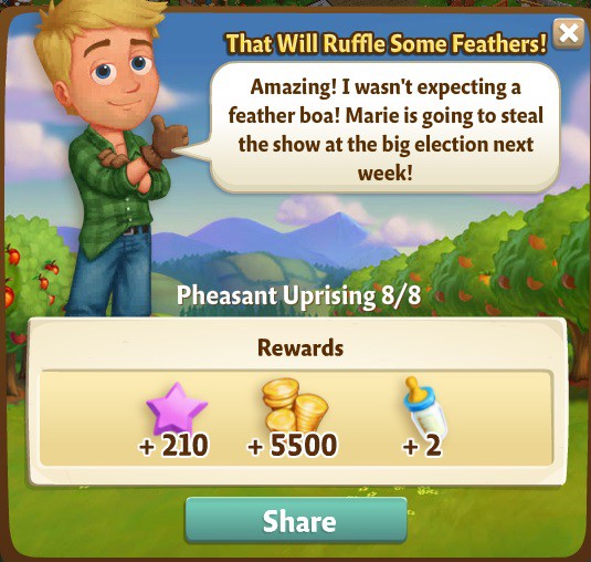 farmville 2 pheasant uprising: feathe in her cap rewards, bonus