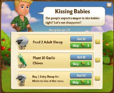 farmville 2 sheep racing: kissing babies rewards, bonus