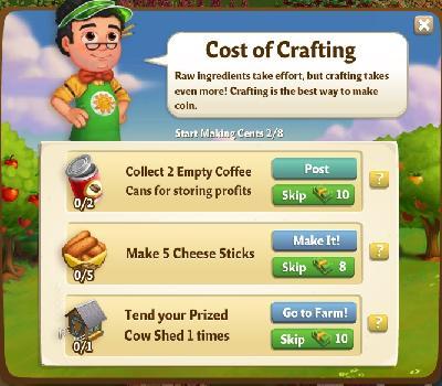farmville 2 start making cents: cost of crafting rewards, bonus
