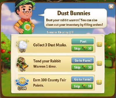 farmville 2 summer cleaning: dust bunnies rewards, bonus