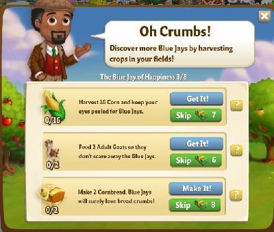 farmville 2 the blue jay of happiness: oh crumbs rewards, bonus