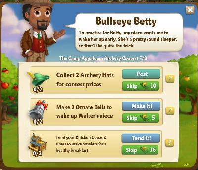 farmville 2 the camp appaloosa archery contest: bullseye betty rewards, bonus