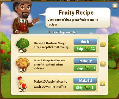 farmville 2 the fruit appraiser: fruity recipe rewards, bonus