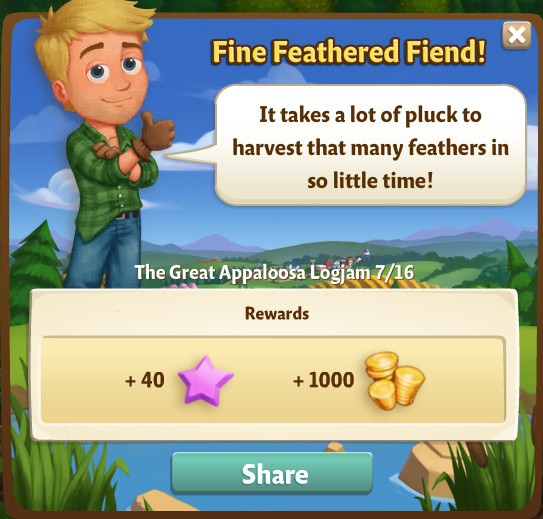 farmville 2 the great appaloosa logjam: feathering the nest rewards, bonus