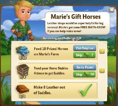 farmville 2 the great appaloosa river logjam: marie's gift horses rewards, bonus