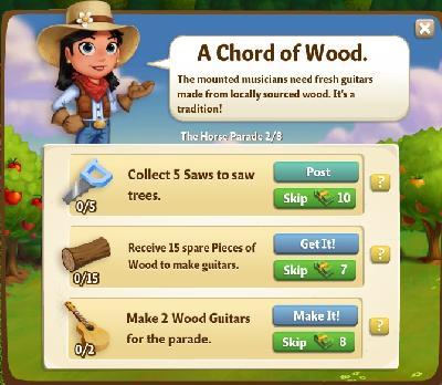 farmville 2 the horse parade: a chord of wood rewards, bonus