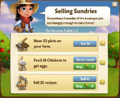 farmville 2 the ravenous rabble: selling sundries part 1 of 2 rewards, bonus