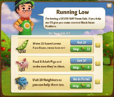 farmville 2 the swan sale: running low rewards, bonus