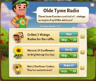 farmville 2 the swan social: olde tyme radio rewards, bonus