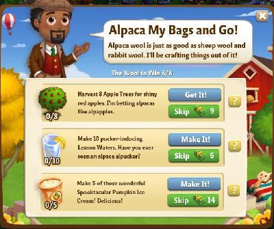 farmville 2 the wool to win: alpaca my bags and go rewards, bonus