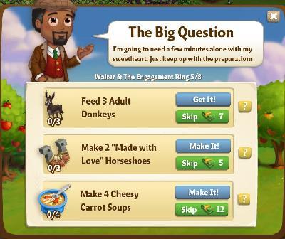 farmville 2 walter and the engagement ring: the big question rewards, bonus