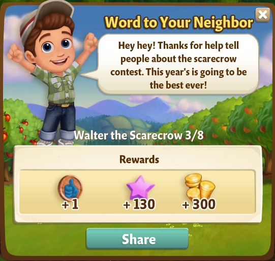 farmville 2 walter the scarecrow: drawing crowds rewards, bonus