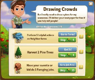 farmville 2 walter the scarecrow: drawing crowds rewards, bonus