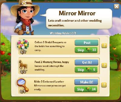 farmville 2 wedding advice: mirror mirror rewards, bonus