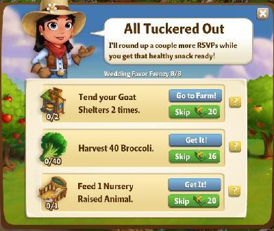 farmville 2 wedding favor frenzy: all tuckered out rewards, bonus