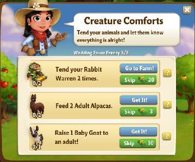 farmville 2 wedding favor frenzy: creature comforts rewards, bonus