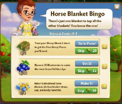 farmville 2 winter is coming: horse blanket bingo rewards, bonus