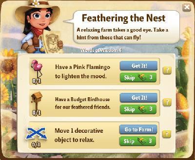 farmville 2 words of wisdom: feathering the nest rewards, bonus