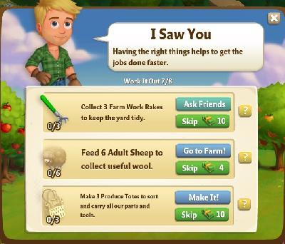 farmville 2 work it out: i saw you rewards, bonus